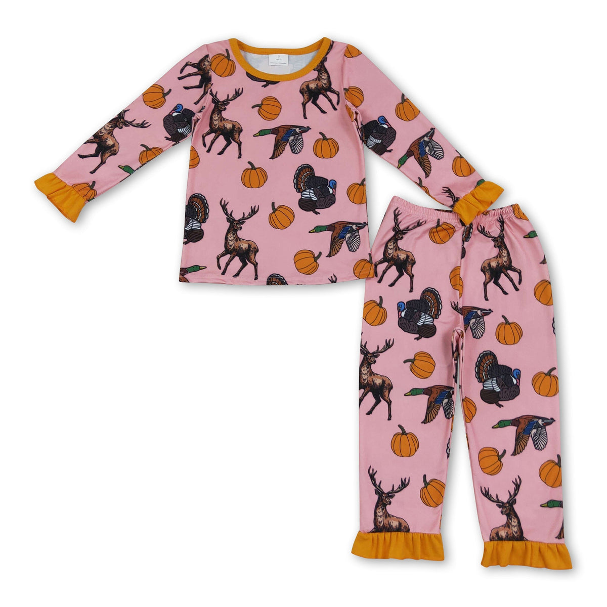 Long sleeves deer duck turkey pumpkin girls fall pajamas