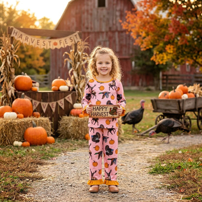 Long sleeves deer duck turkey pumpkin girls fall pajamas