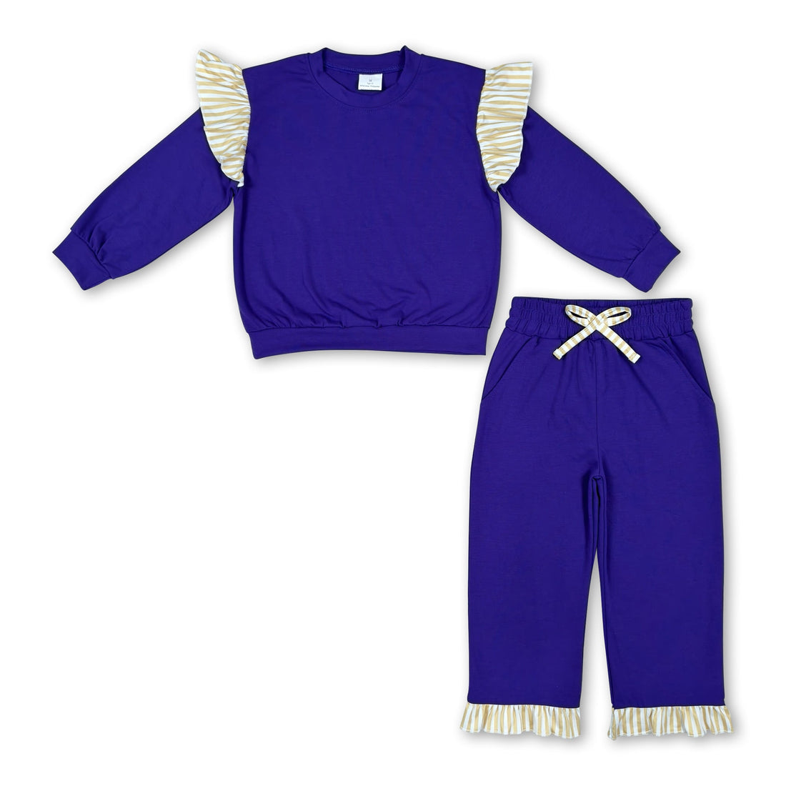 Stripe flutter long sleeves purple top pants girls outfits