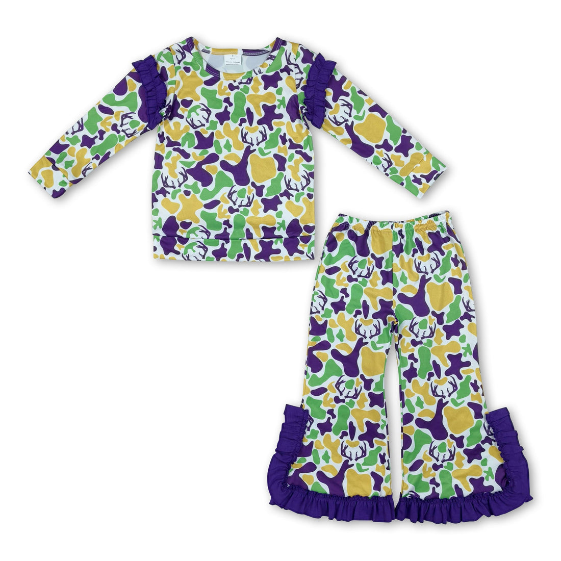 Deer camo ruffle top pants girls Mardi Gras outfits
