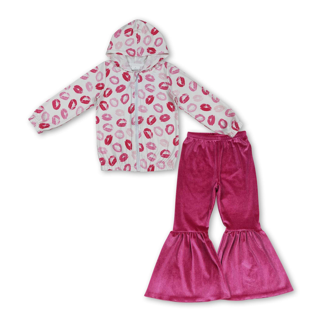 Lips hooded jacket velvet pants girls valentine&