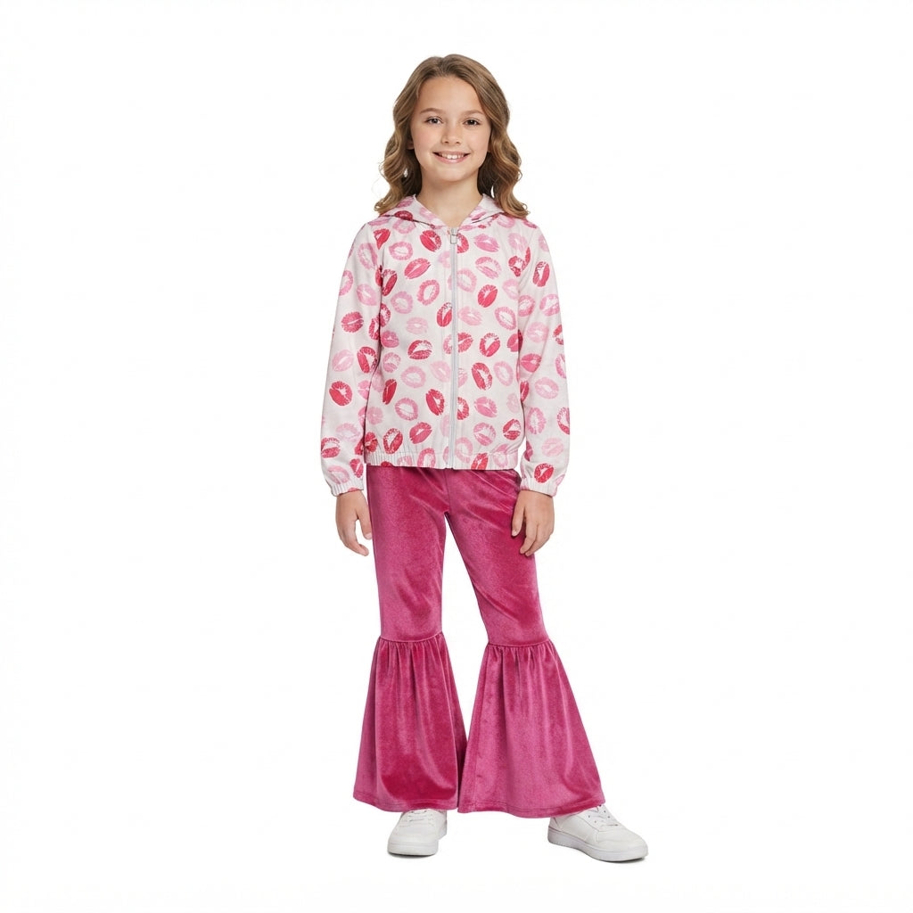 Lips hooded jacket velvet pants girls valentine&