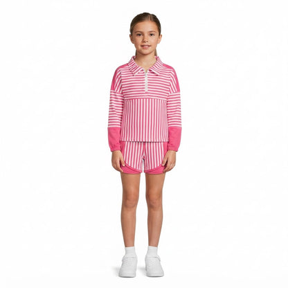 Hot pink stripe patchwork pullover shorts girls active set