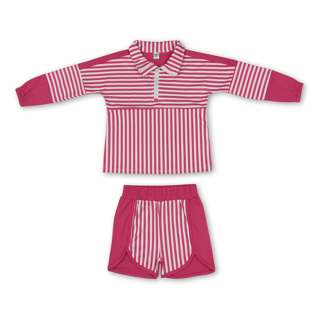 Hot pink stripe patchwork pullover shorts girls active set