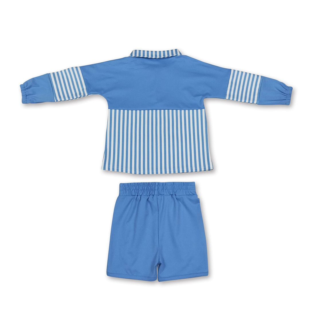 Light blue stripe patchwork pullover shorts girls active set