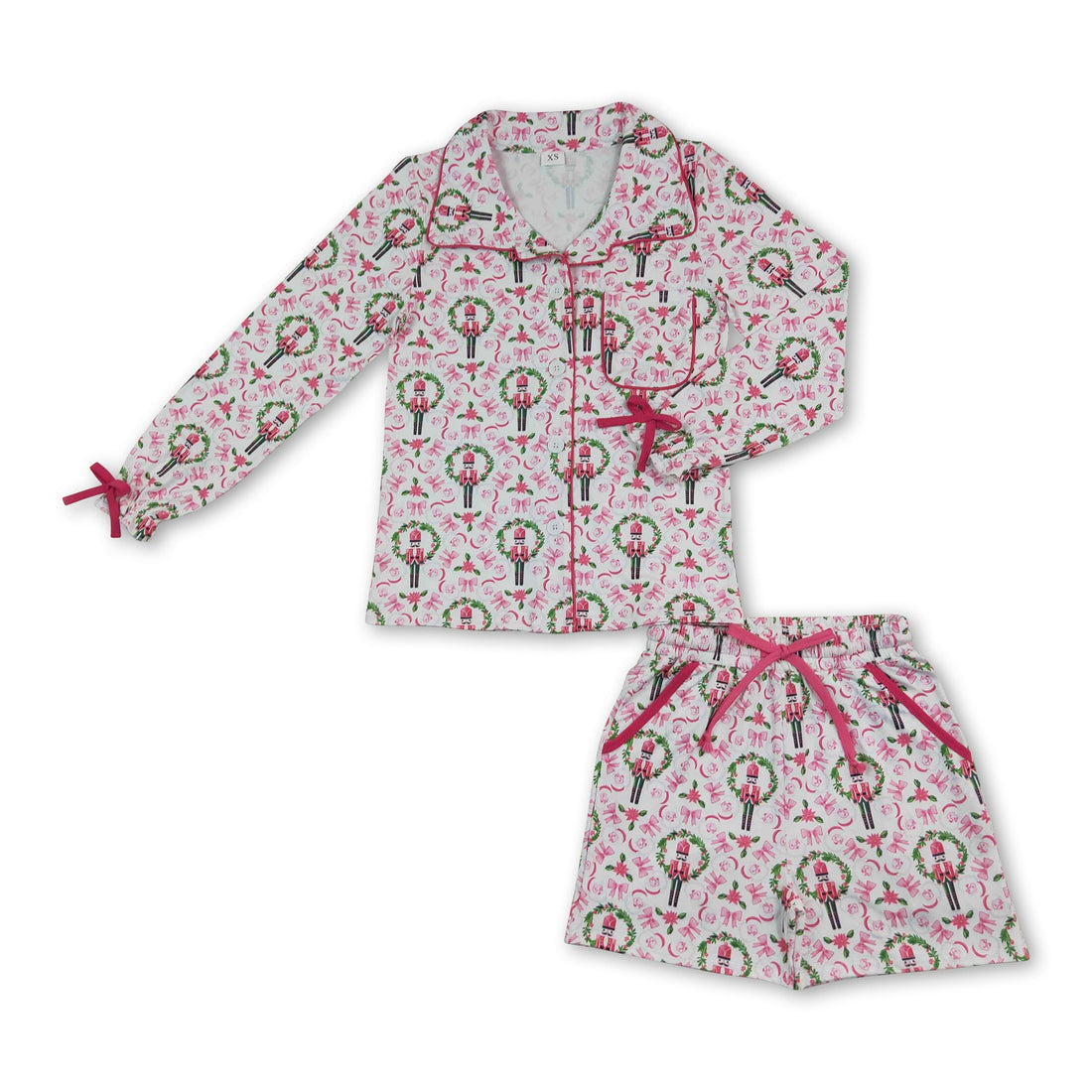 Pink bow ballet top shorts women Christmas pajamas set