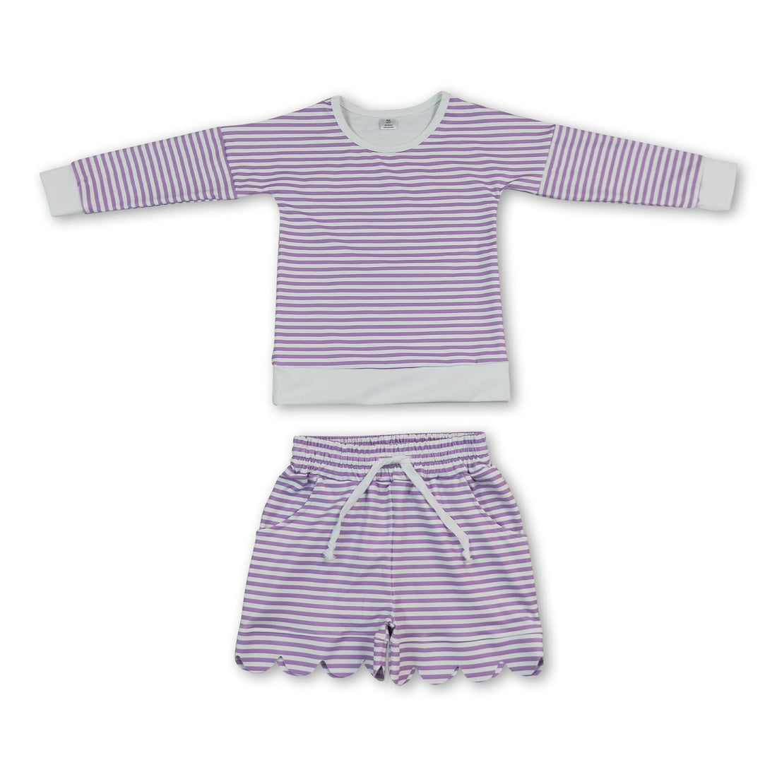 Lavender stripe top scallop shorts girls active wear set