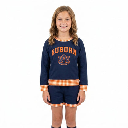 Long sleeves A U vinyl top shorts girls team outfits