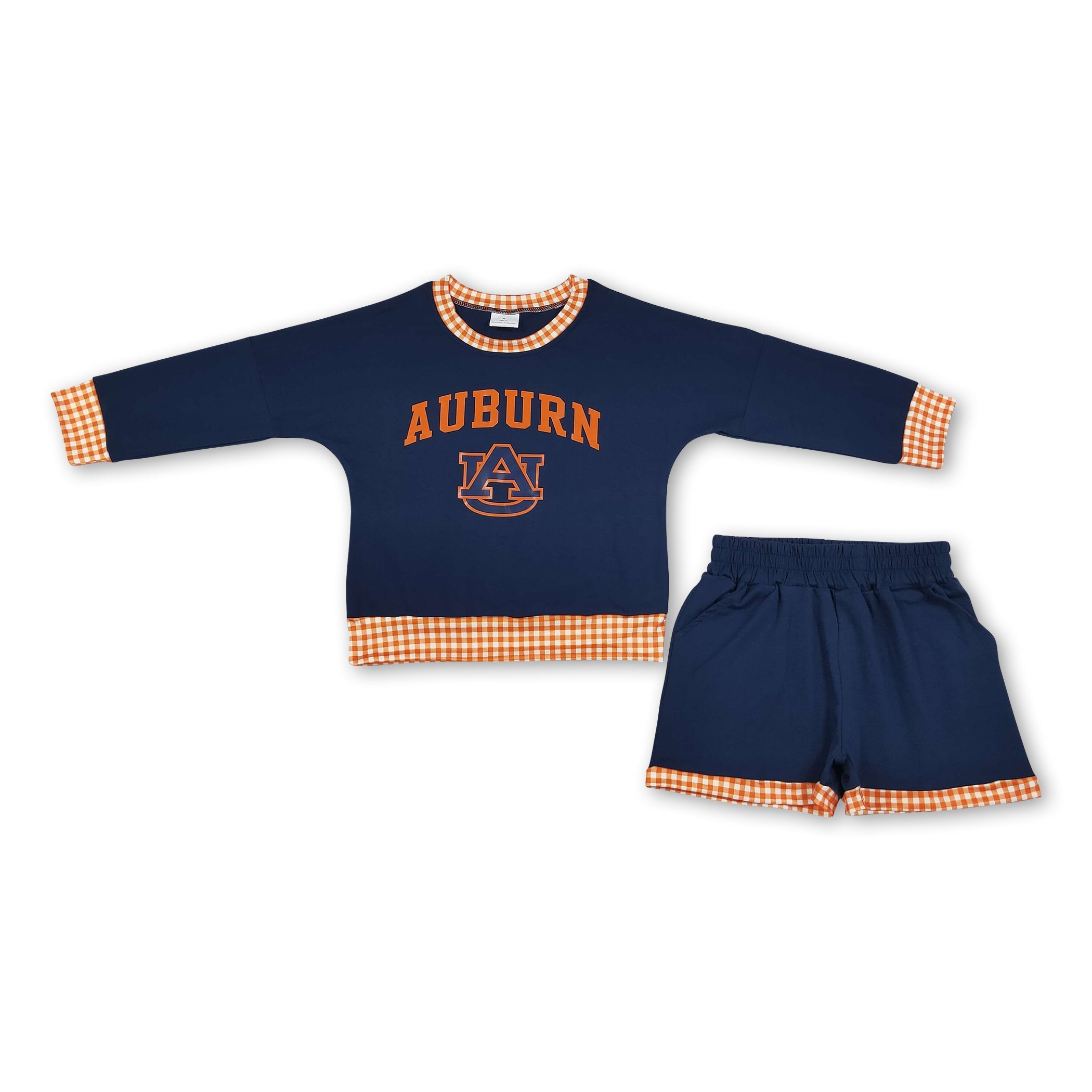 Long sleeves A U vinyl top shorts girls team outfits