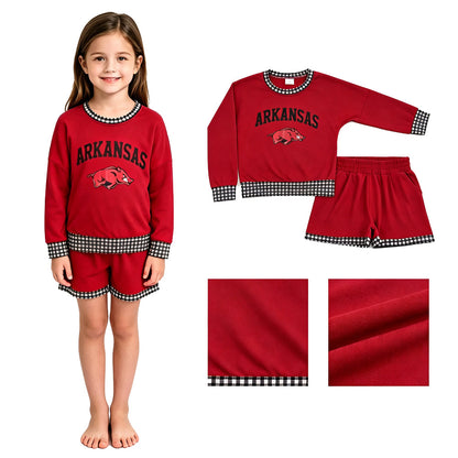 Long sleeves hog vinyl top shorts girls team outfits