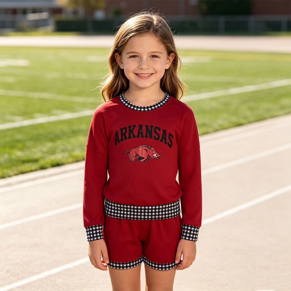 Long sleeves hog vinyl top shorts girls team outfits