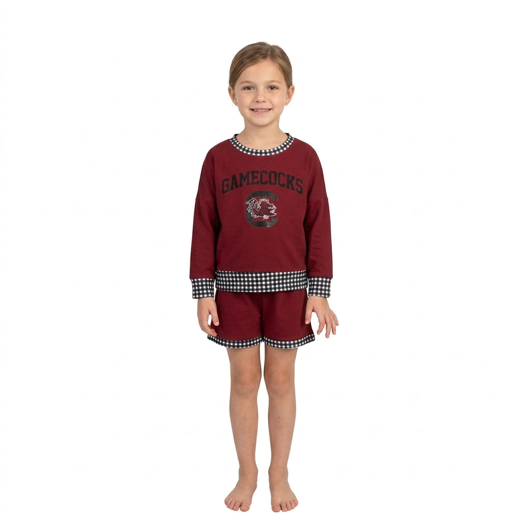 Long sleeves maroon C top shorts girls team outfits