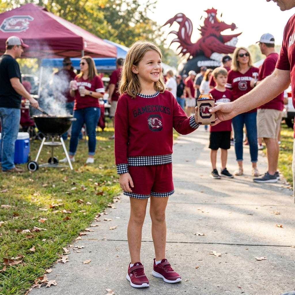 Long sleeves maroon C top shorts girls team outfits