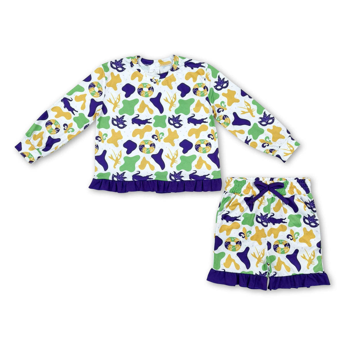 Crocodile donut camo top shorts girls Mardi Gras outfits