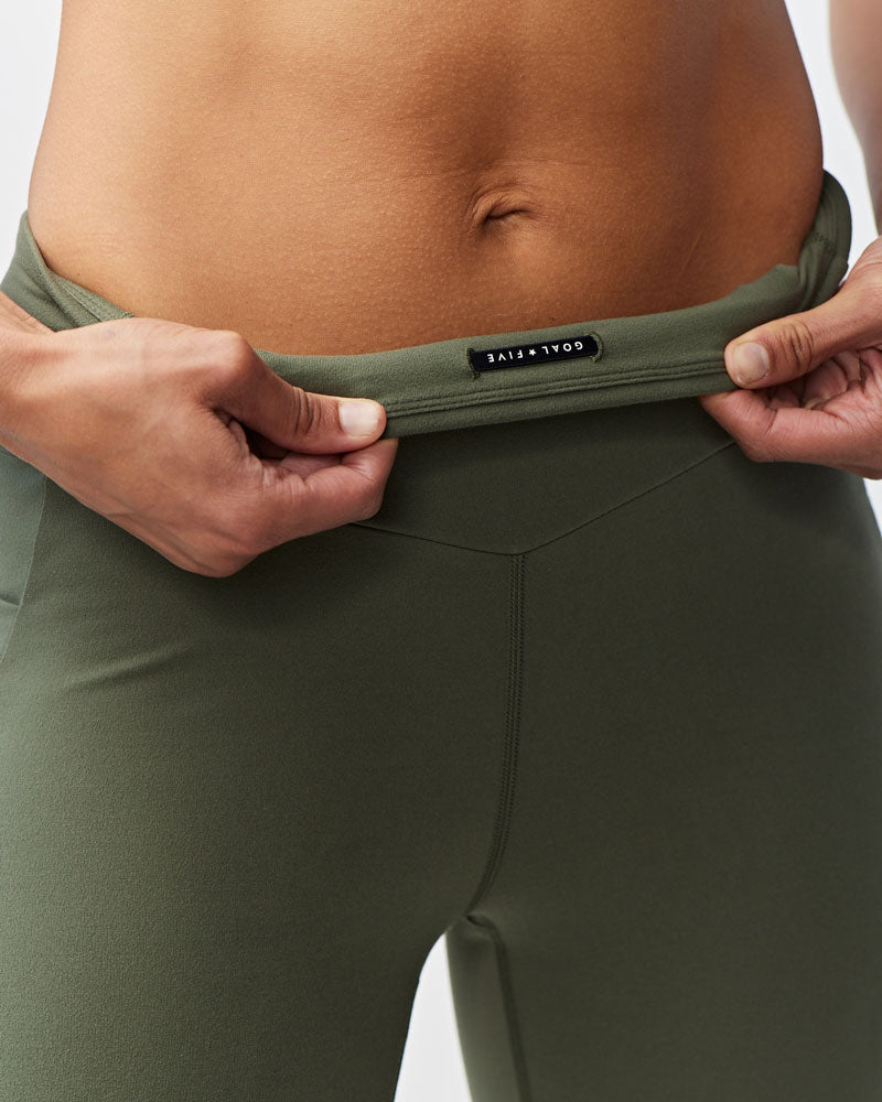 Goal Five Go Again Bike Short 8-inch training shorts in dark moss, featuring a comfortable fit and athletic design.
