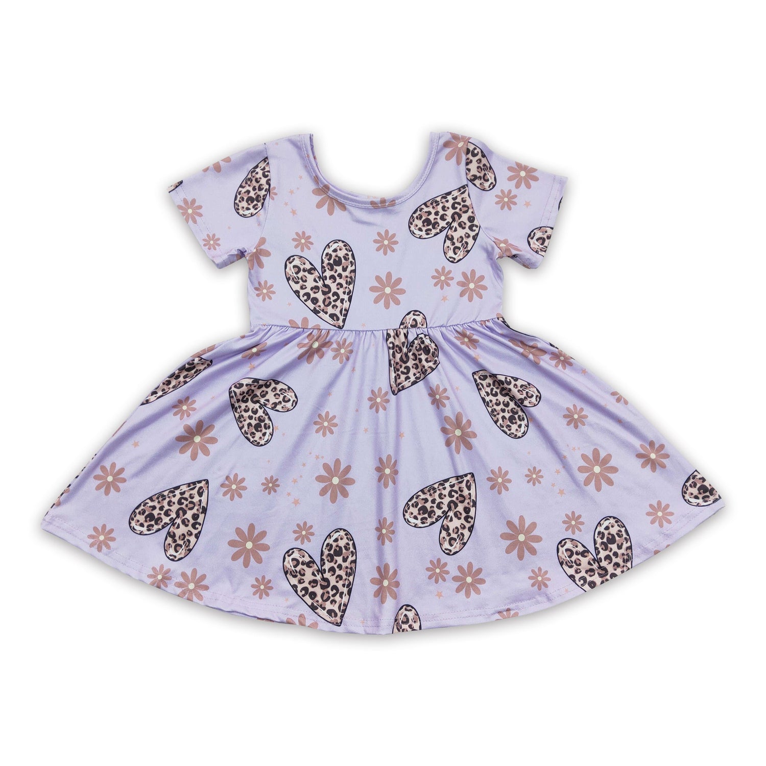 Leopard heart floral short sleeves girls valentine&