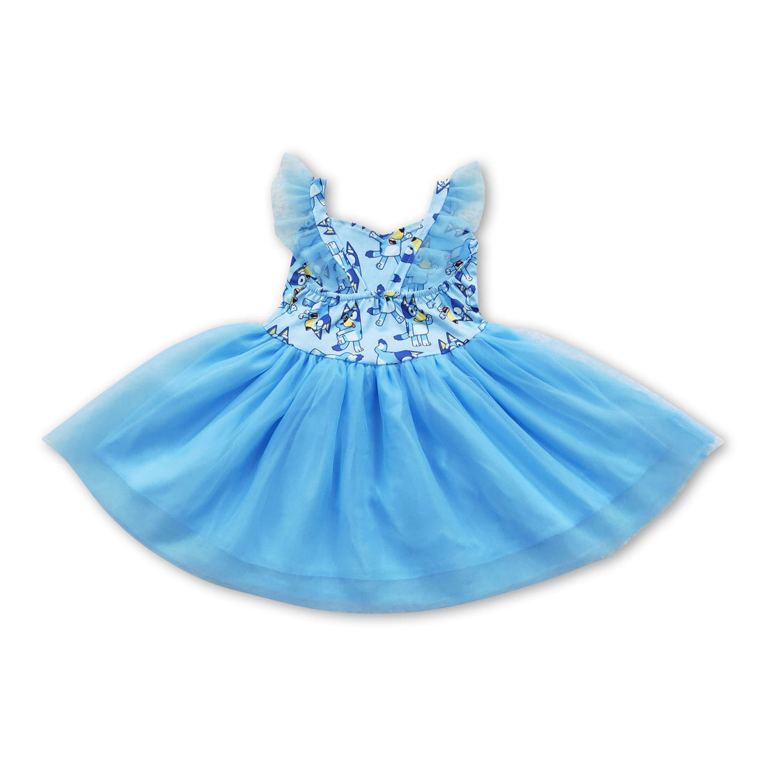 Blue dog flutter sleeves tulle baby girls dress