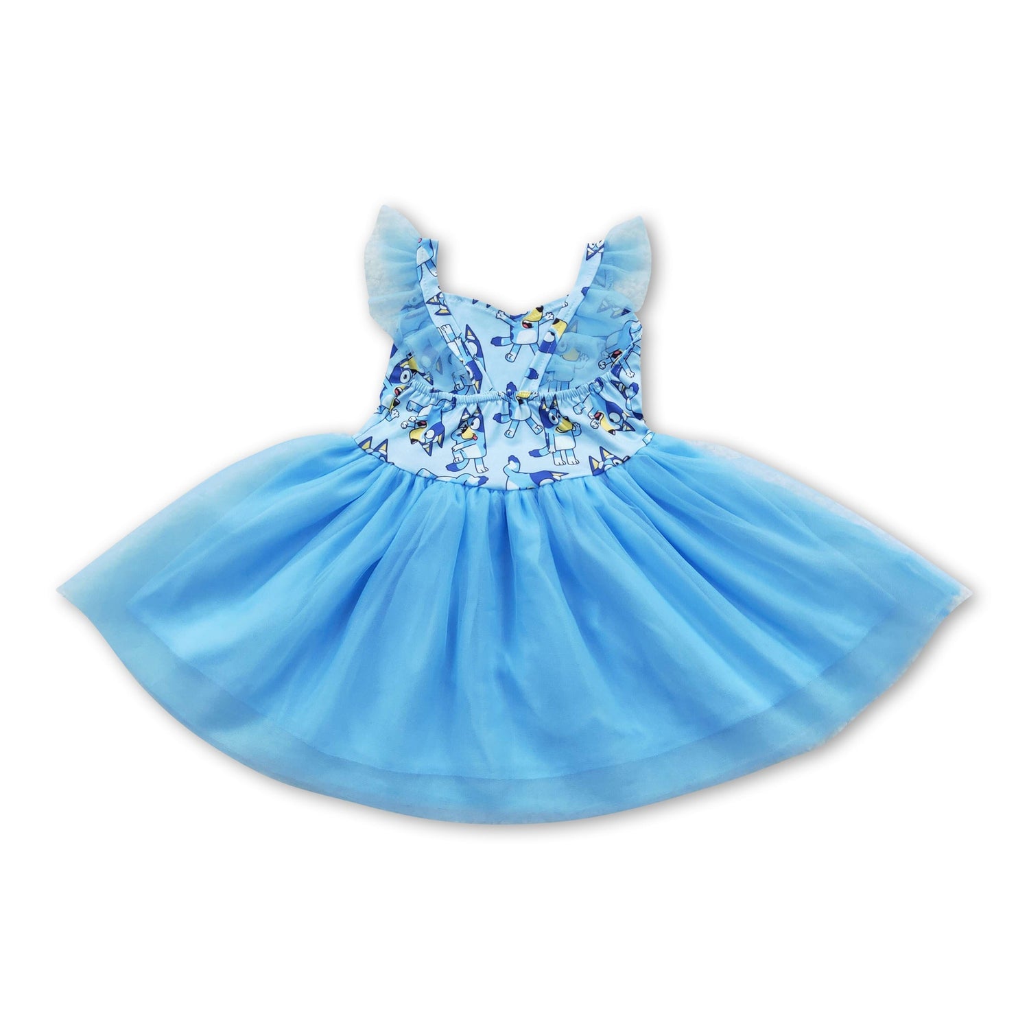Blue dog flutter sleeves tulle baby girls dress