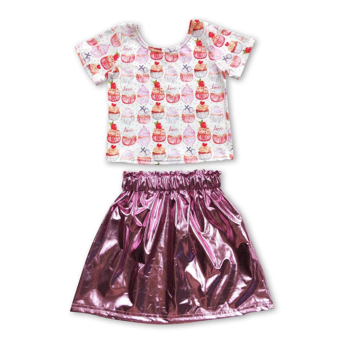 Cupcake love shirt leather skirt girls Valentine&