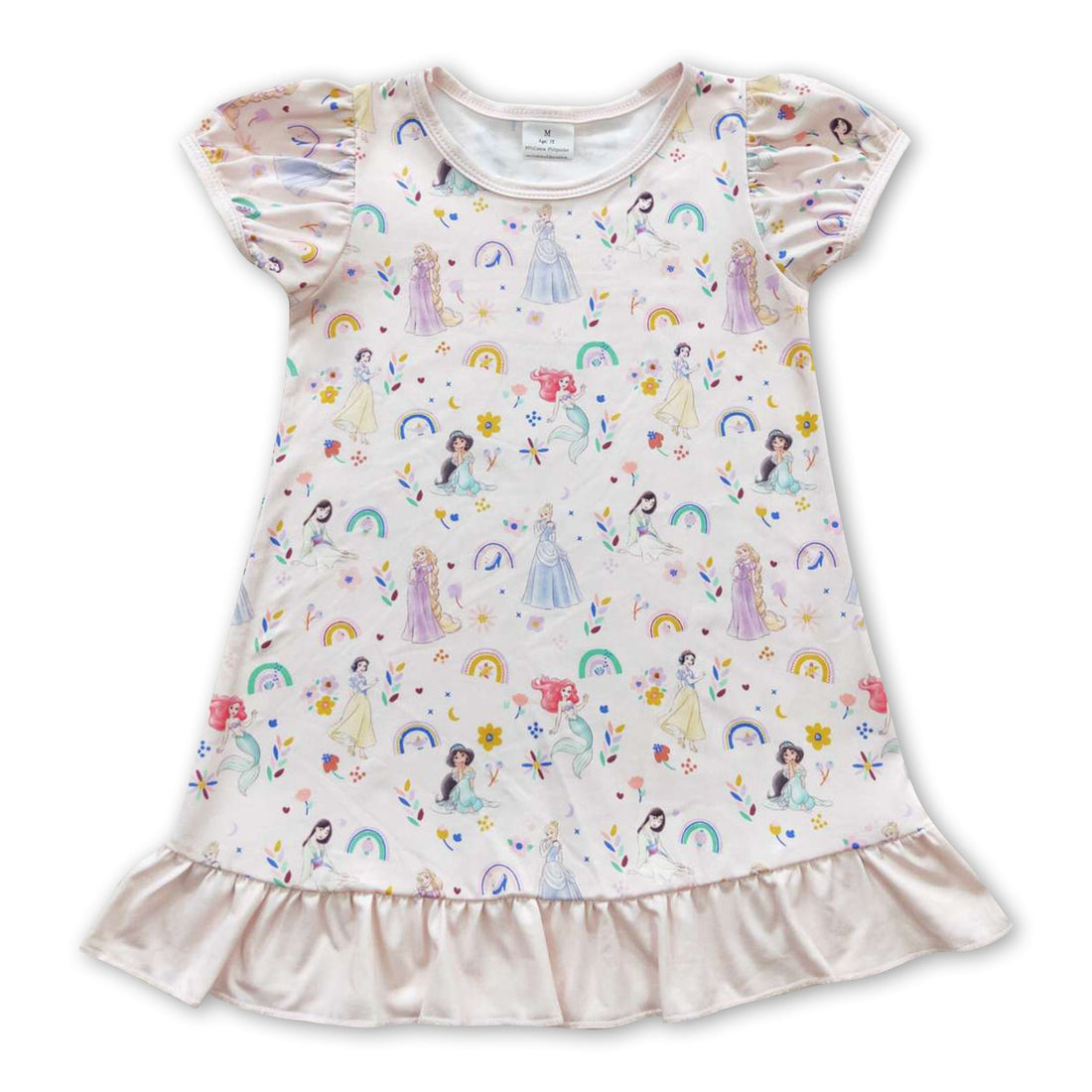 Rainbow short sleeves princess baby girls dress