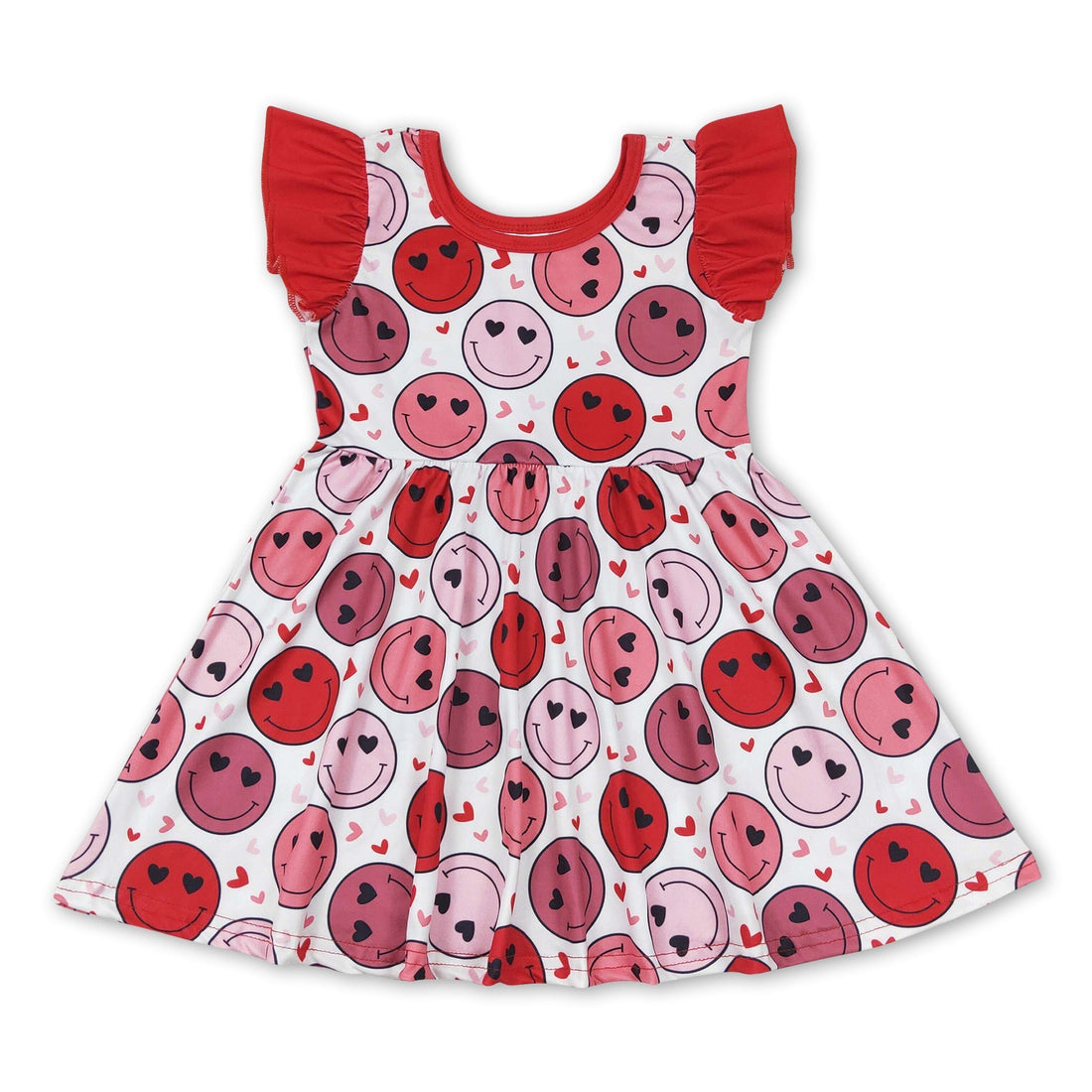 Red flutter sleeves heart smile girls valentine&