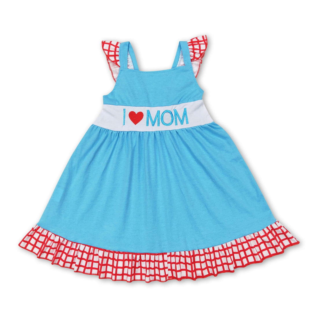 I love mom light blue plaid ruffle girls mother&