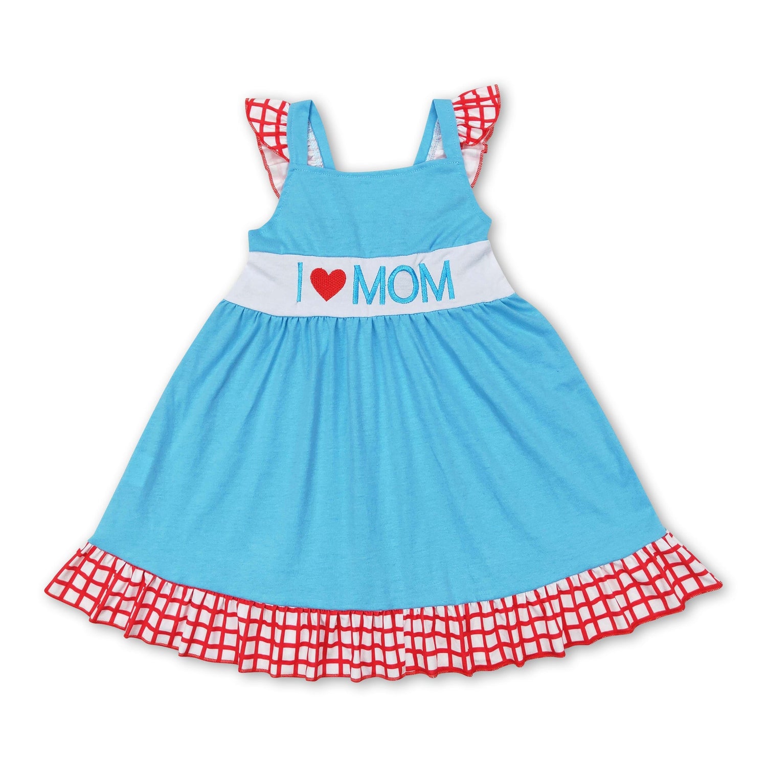 I love mom light blue plaid ruffle girls mother&