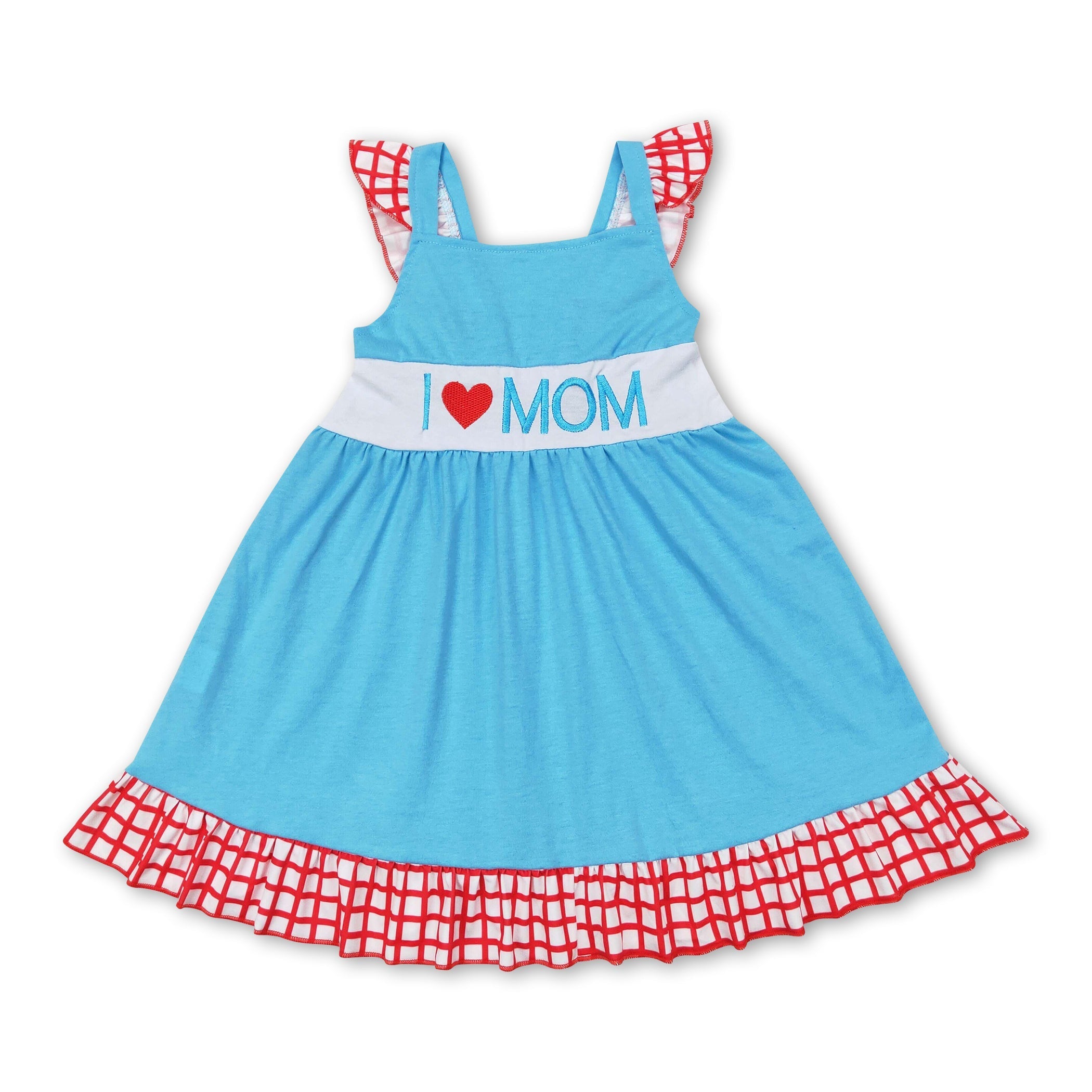 I love mom light blue plaid ruffle girls mother&