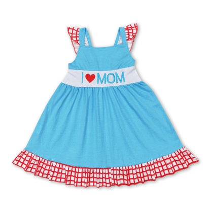 I love mom light blue plaid ruffle girls mother&