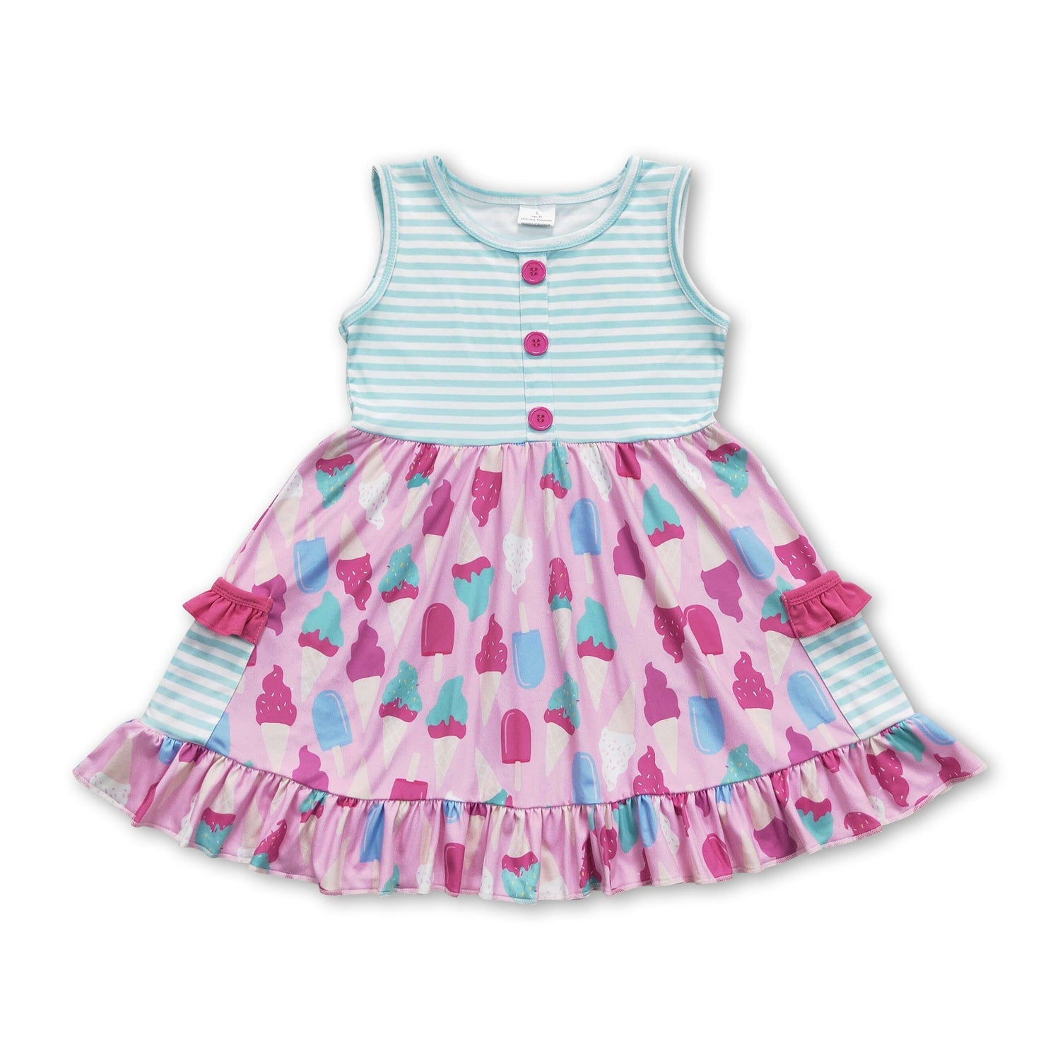 Sleeveless ice cream pocket girls summer dresses