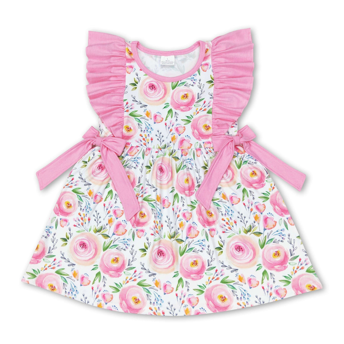 Pink ruffle sleeves floral kids girls spring dress