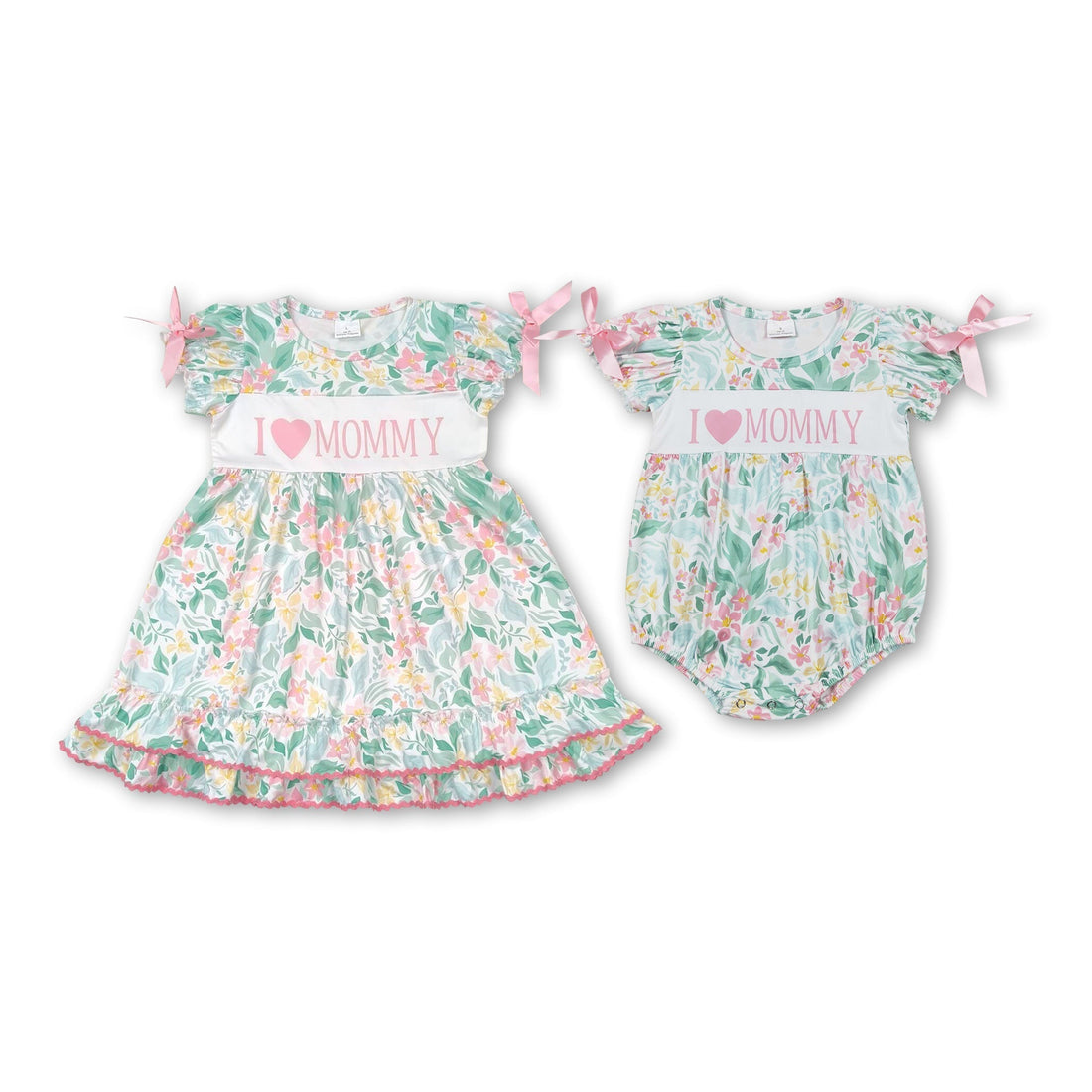 Short sleeves floral I love mommy girls mother&