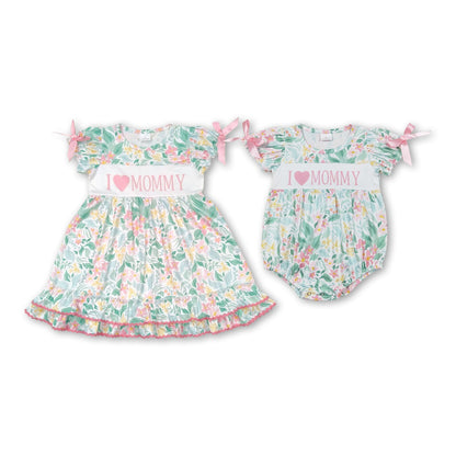 Short sleeves floral I love mommy girls mother&