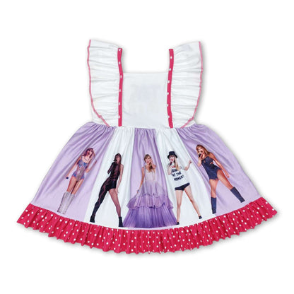 Flutter sleeves polka dots panel singer girls dresses