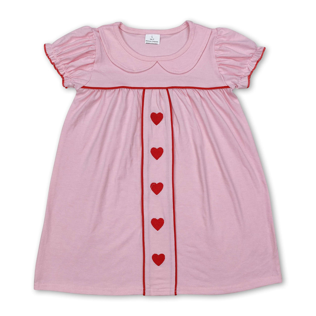 Short sleeves pink heart kids girls valentine&
