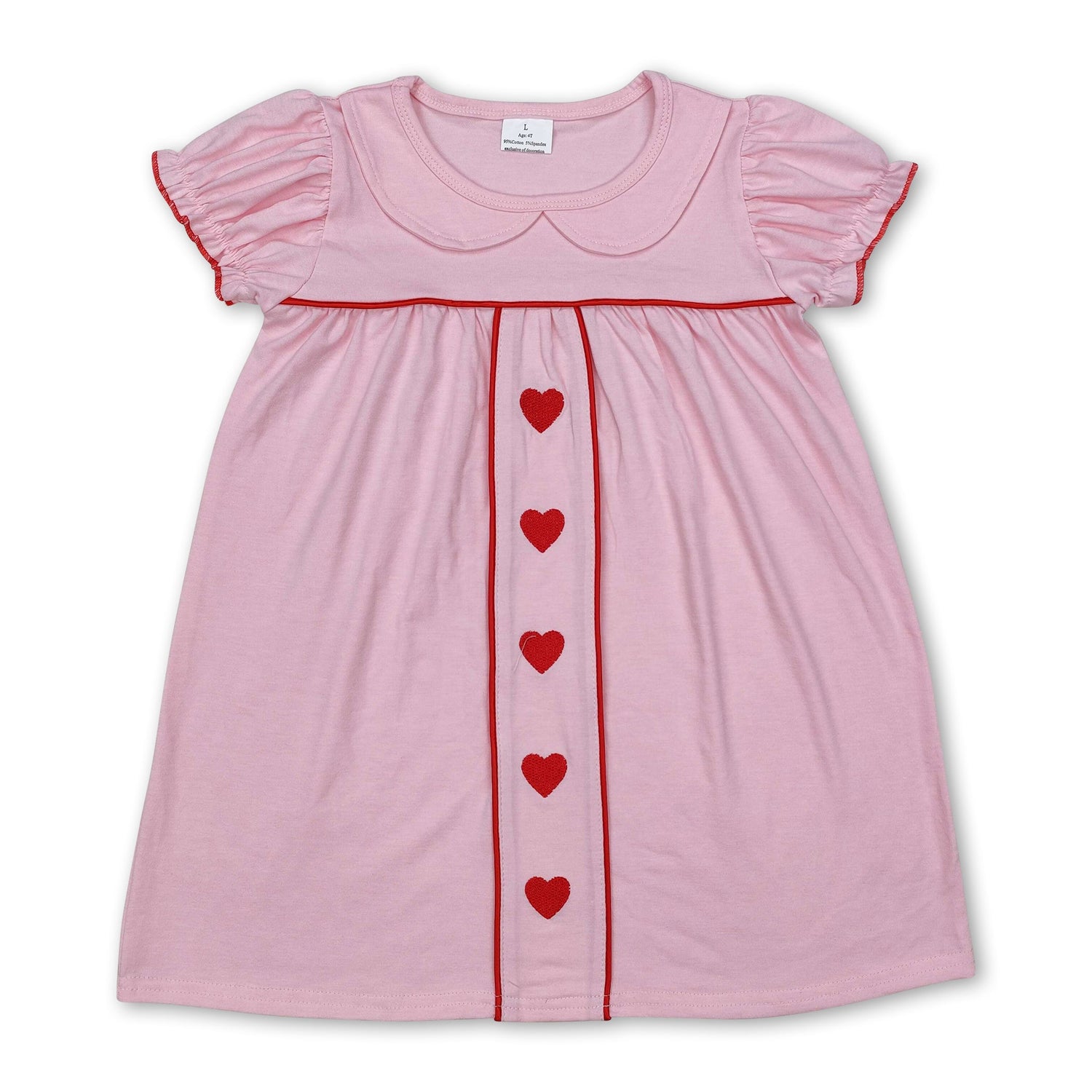 Short sleeves pink heart kids girls valentine&