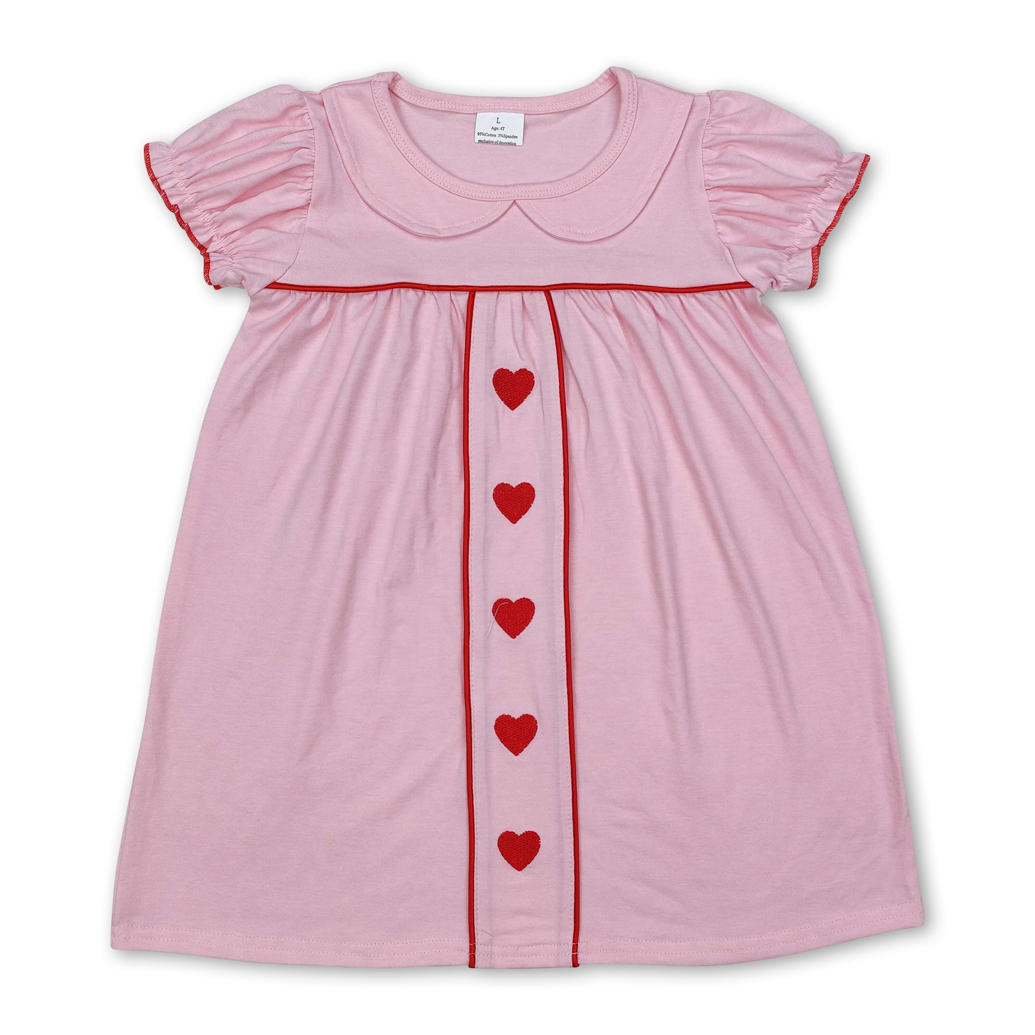 Short sleeves pink heart kids girls valentine&