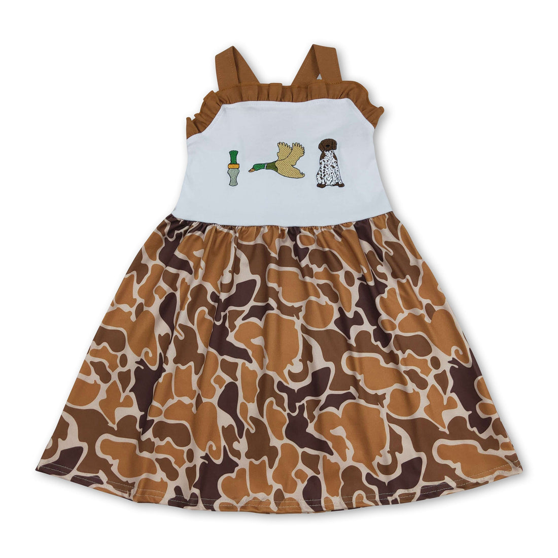 Mini Rodeo camo dog straps with duck call design on a short sleeve kids girl&