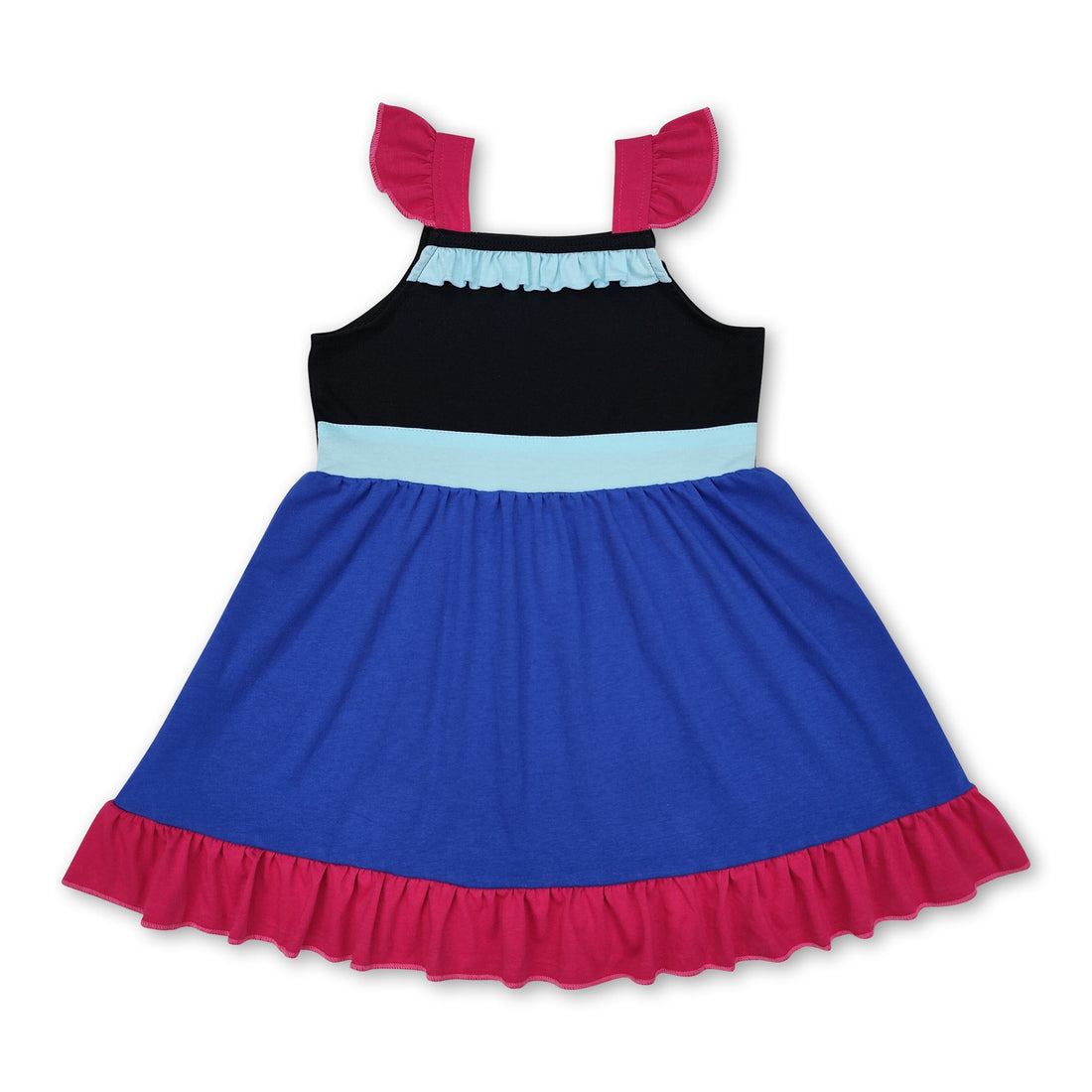 Purple black blue flutter sleeves ruffle princess girls dress