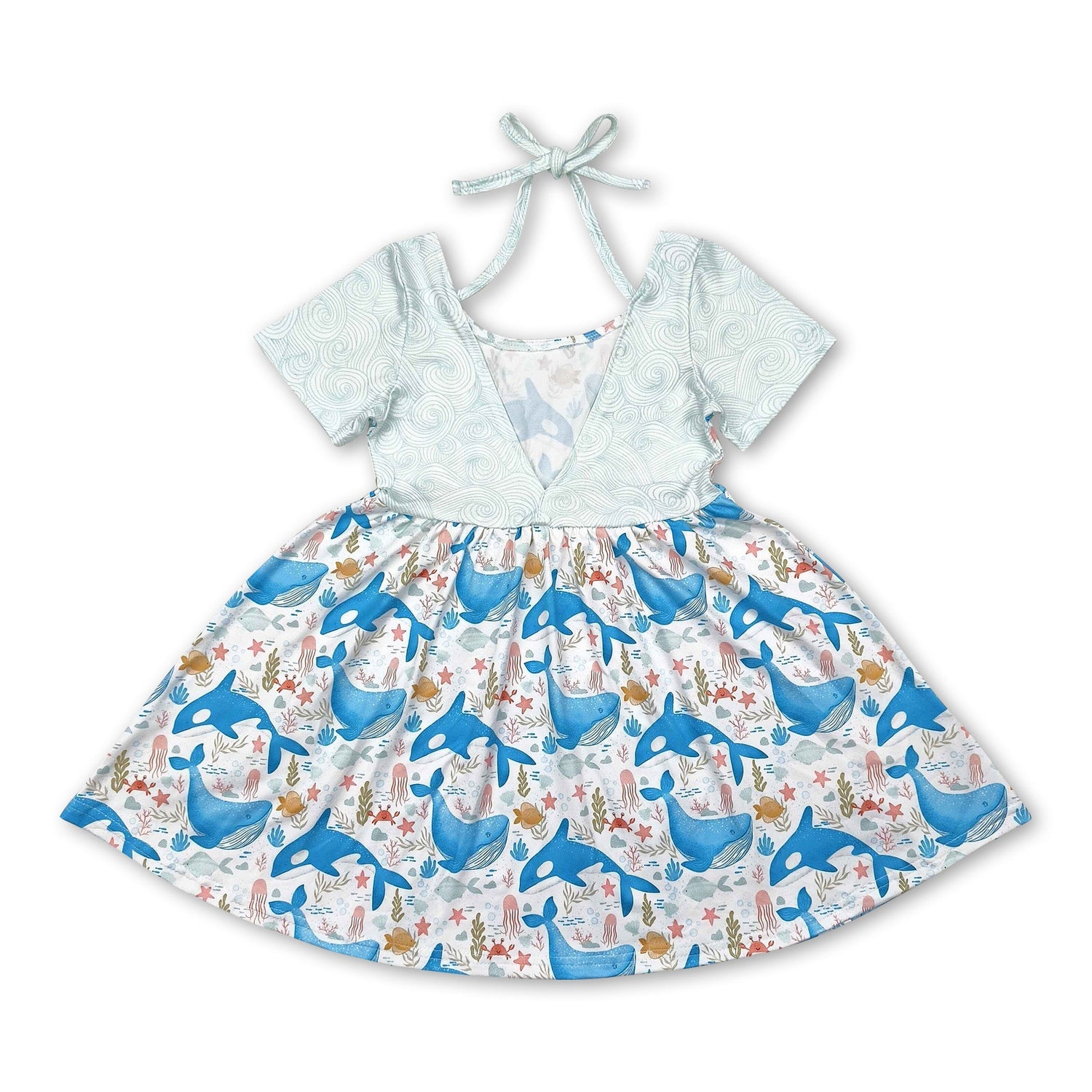 Short sleeves dolphin seaweed kids girls summer dress
