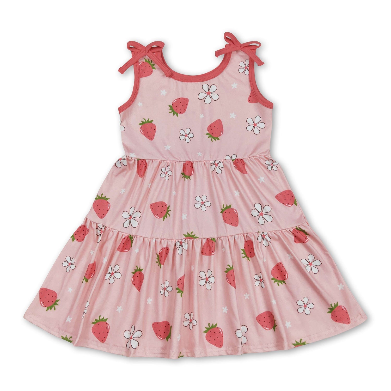 Sleeveless strawberry floral baby girls patchwork dress