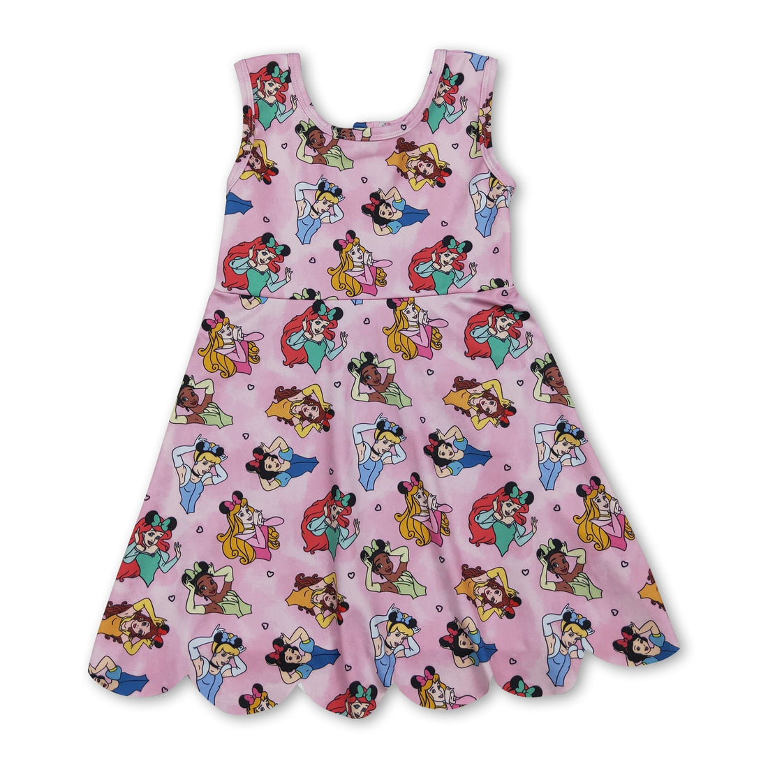 Pink sleeveless princess dress for girls by Mini Rodeo, featuring a summer athletic style with short sleeves.