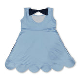 Sleeveless blue dog bow kids girls summer dress by Mini Rodeo, featuring a short sleeve design and playful dog bow detail.