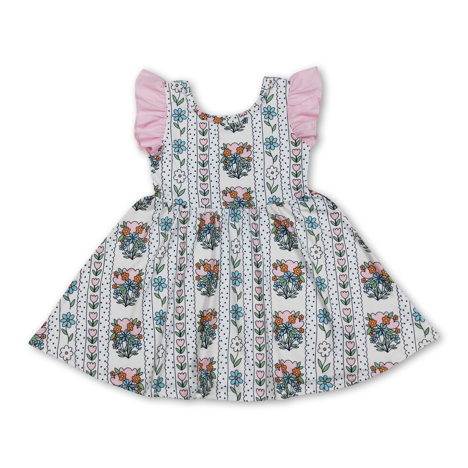 Flutter sleeves tulip floral baby girls summer dresses