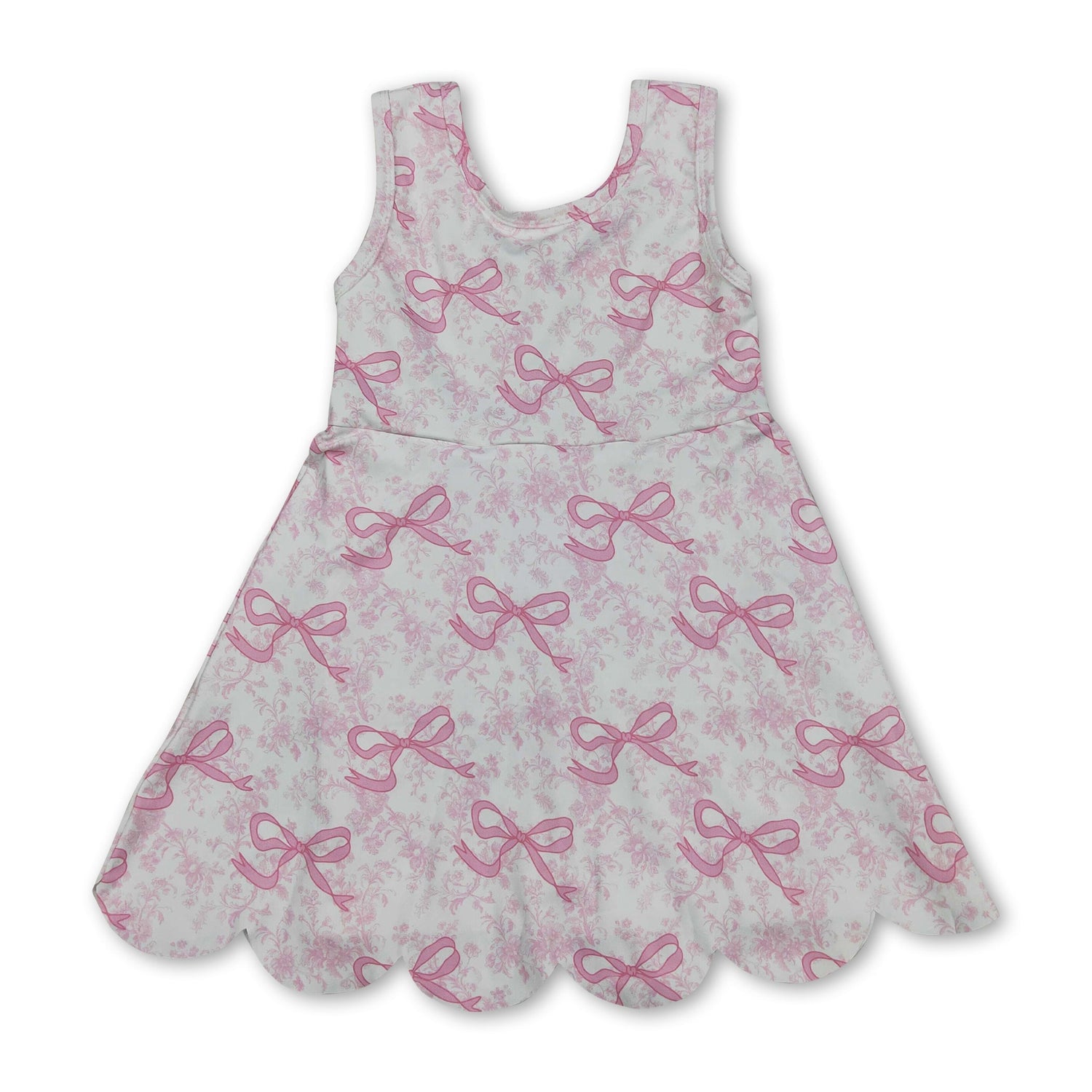 Sleeveless floral pink bow girls summer athletic dress