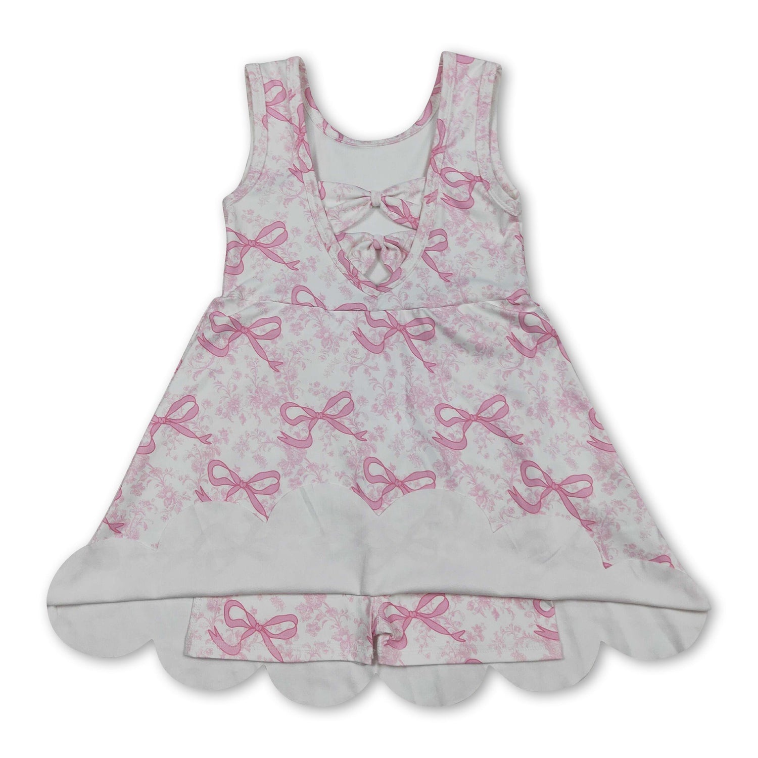 Sleeveless floral pink bow girls summer athletic dress