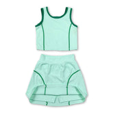 Light green sleeveless top and high-waist skirt set for girls, activewear by Mini Rodeo, casual summer outfit.