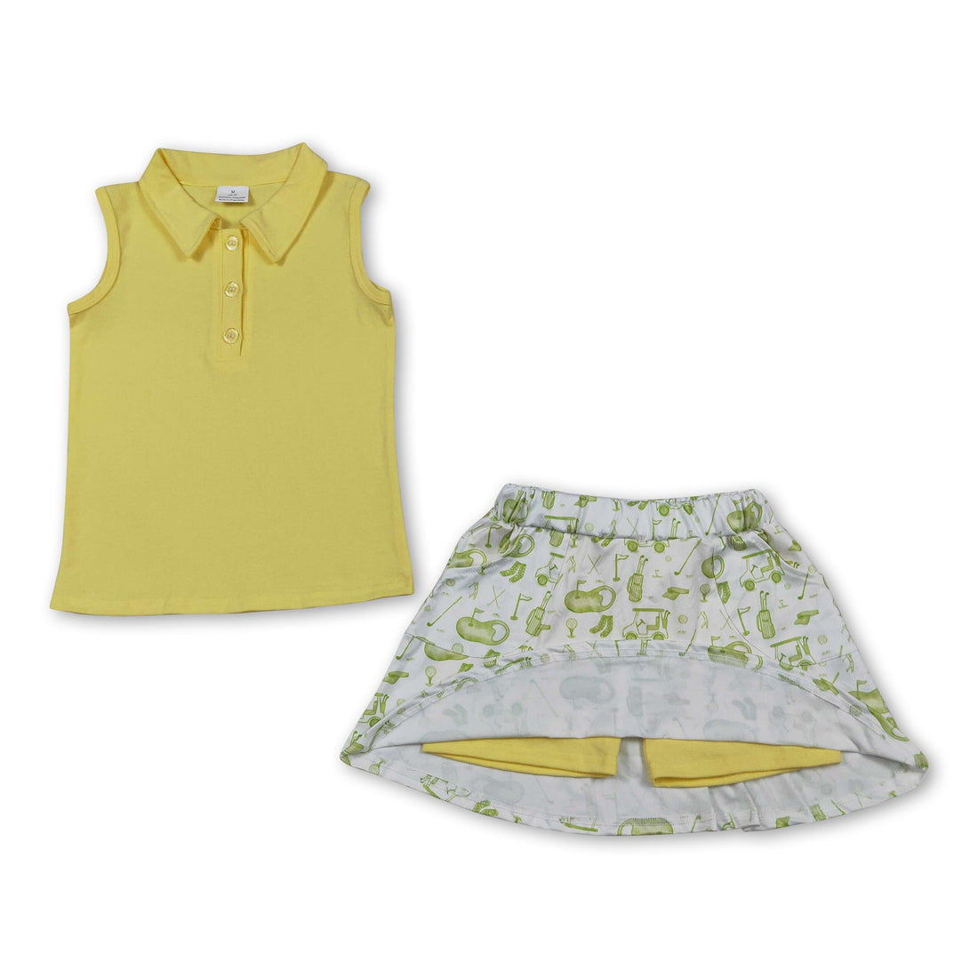 Yellow sleeveless polo shirt and golf skirt for girls, summer Mini Rodeo kids&