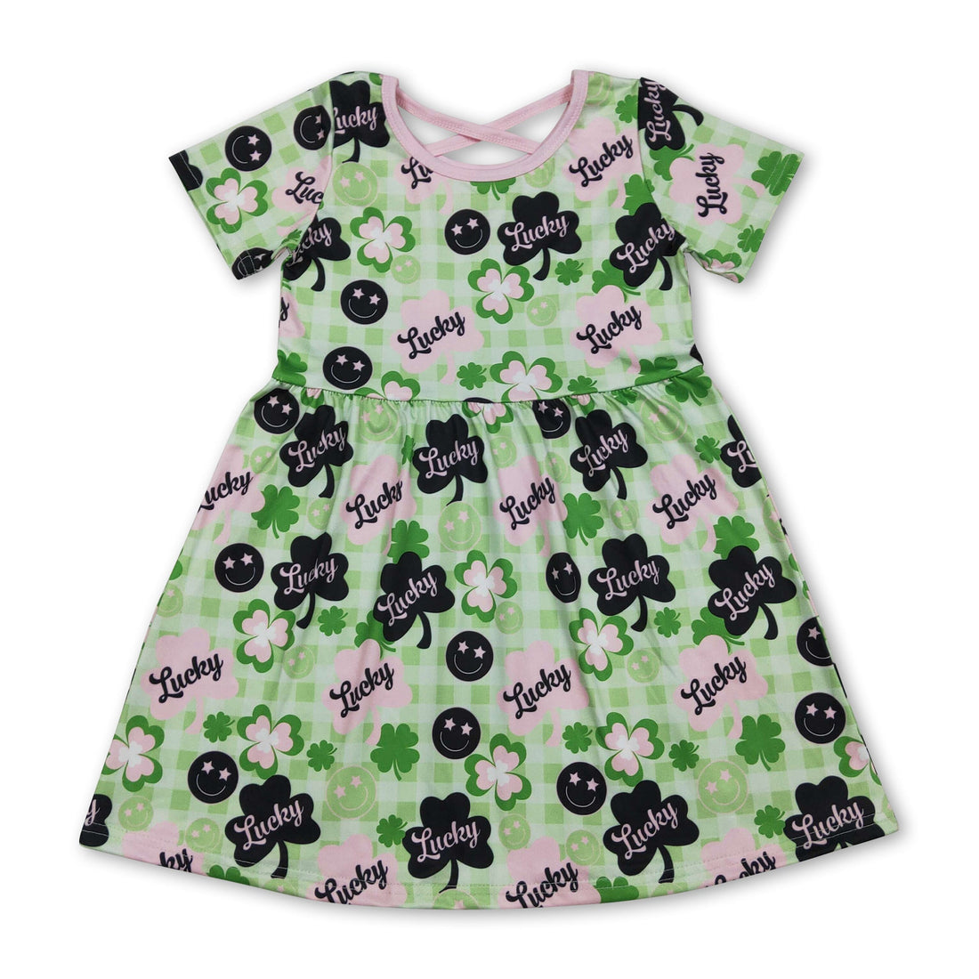 Green lucky clover smile girls St. Patrick&