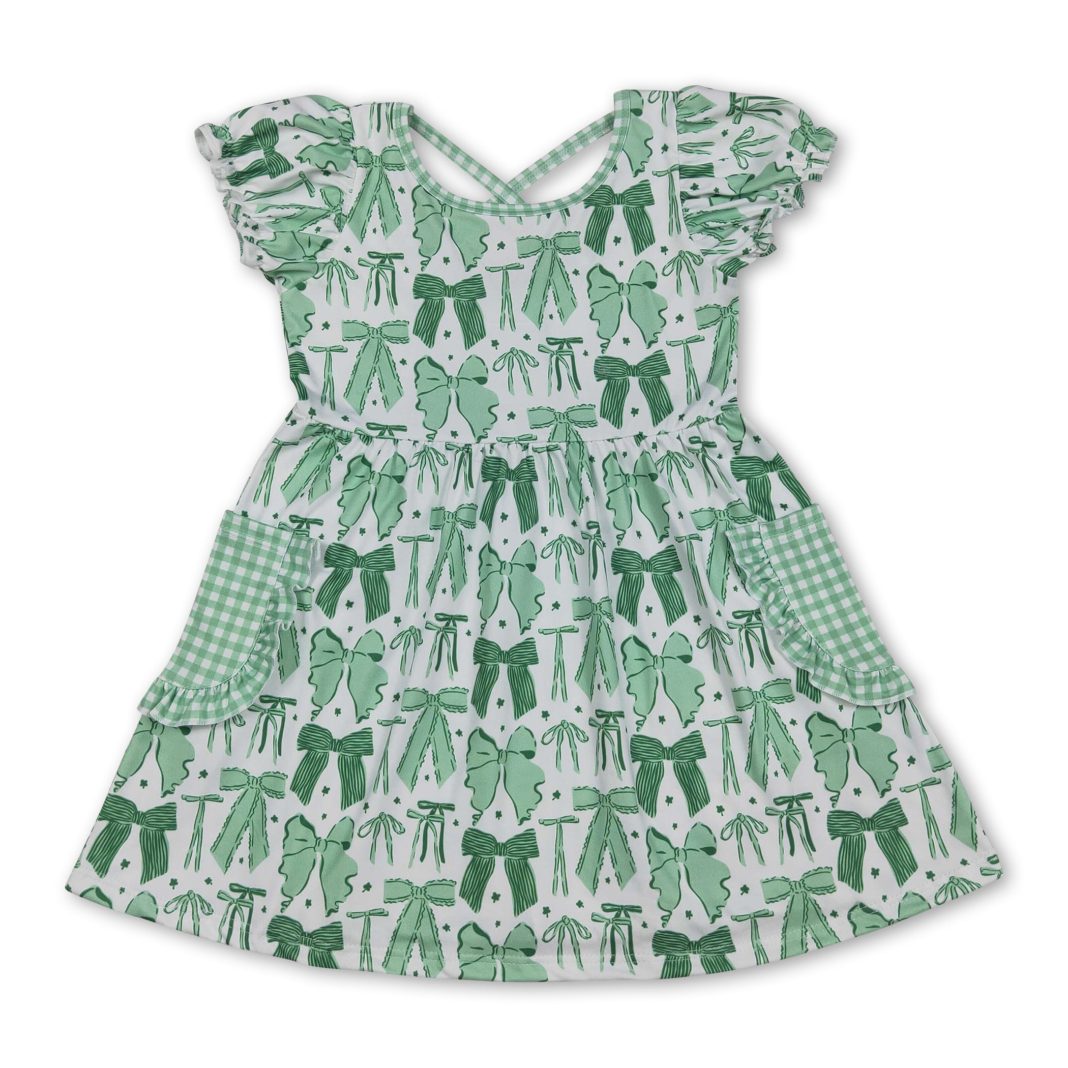 Short sleeves green bow girls St Patrick&